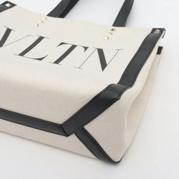Sold out ❌Valentino Garavani VLTN Canvas & leather 2 way tote bag black x beige - Picture 3 of 12